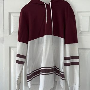 White and burgundy hoodie